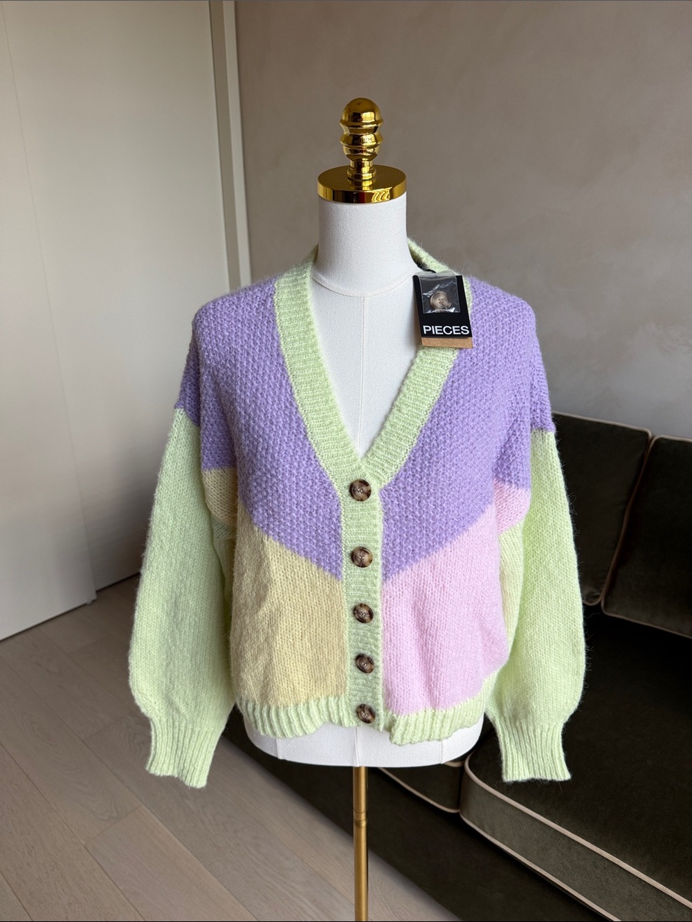 Asos Pieces Colorblock Cardigan NWT Size XL Lilac & Lime